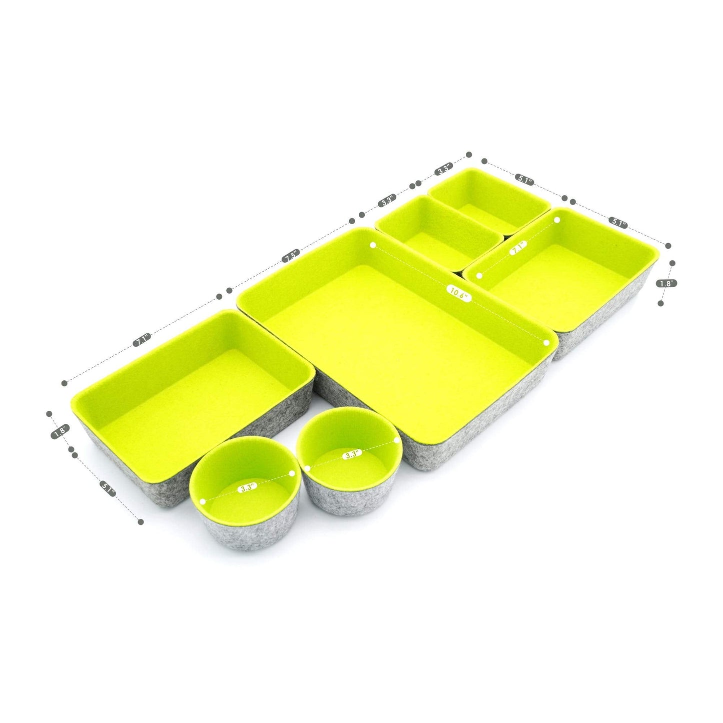 Welaxy Drawer organizer bin felt trays desk storage dividers for home office supplies Nightstand sort catchall entryway 7-piece Pack gift idea (Green)