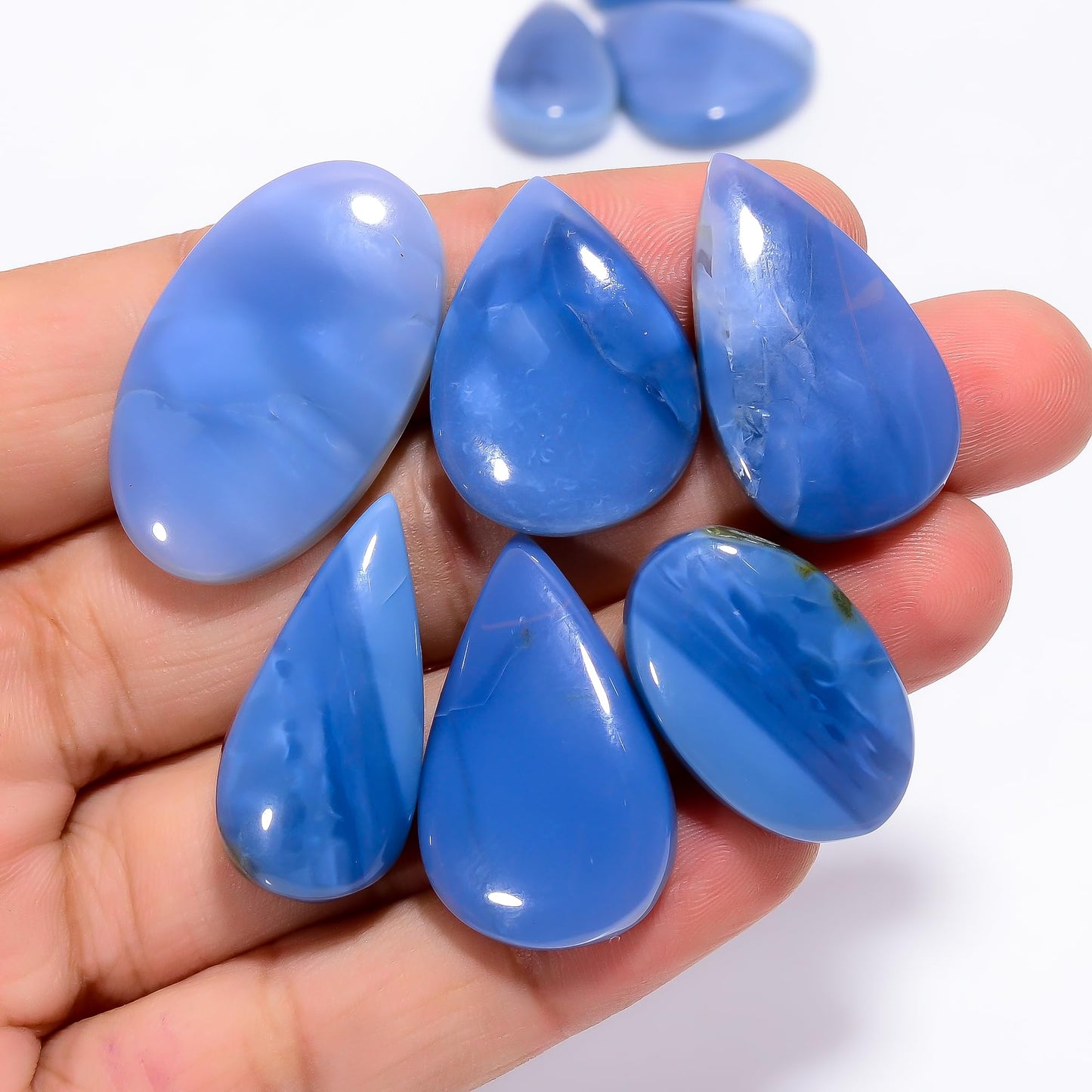 Natural Blue Opal Gemstone- Healing Crystals for DIY Jewelry Making -Loose Natural Cabochon -Perfect for Crafting Unique Jewelry Designs (5 pcs, 25-35 mm)