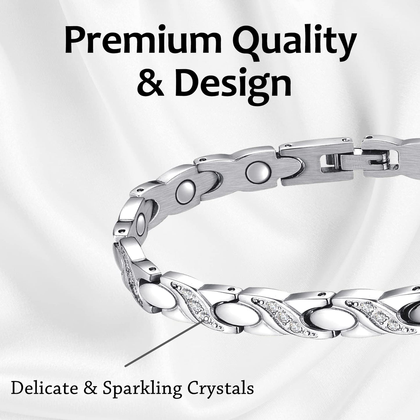 Feraco Magnetic Bracelet Ring for Women Titanium Steel Magnetic Bracelet with Magnets Sparkling Crystals