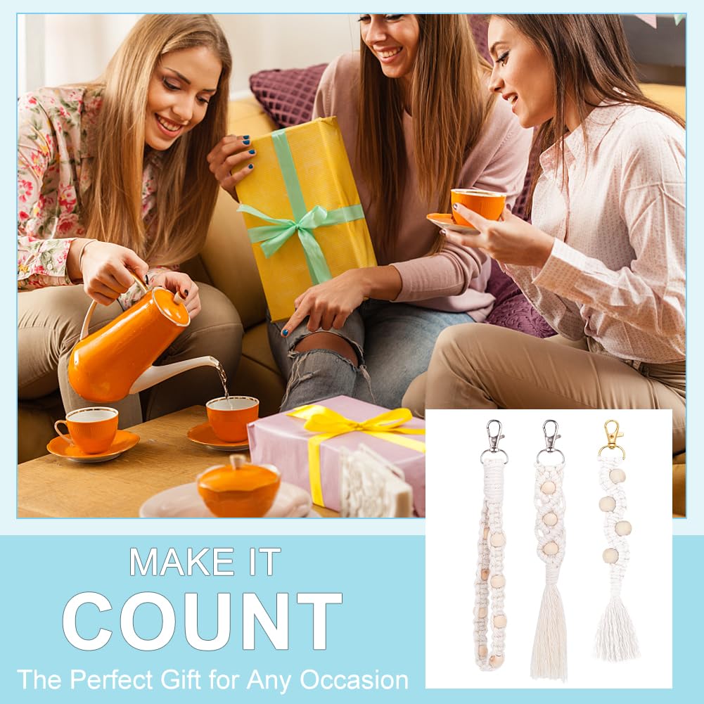 INFUNLY 8 in 1 DIY Macrame Kit All in One Macrame Kits for Adults Beginners White Macrame Wall Hanging Ornaments for Decoration Easy Macrame Keychain Kits Macrame Plant Hanger Kit with Instruction