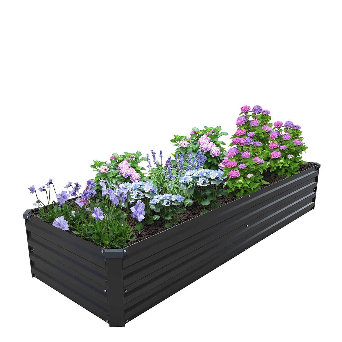 ZUNUDA 8×2×1FT(2PCS) Galvanized Raised Garden Bed Kit Metal Planter Boxes,Large Outdoor Planters Garden for Planting Vegetables,Flowers,Herbs -Black