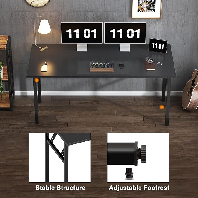 Need Computer Desk Office Desk 62 inches Folding Table with BIFMA Certification Computer Table Dining Table No Install Needed, Black