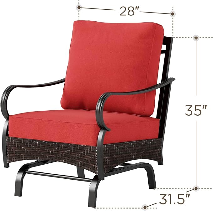 Sophia & William Extra Large Outdoor Patio Motion Sofa Chairs Set 2 PCS Heavy-Duty Metal Porch Furniture with High Back & Deep Seating Area, 5.5" Thicken Cushions for Deck, Lawn, Outside (Red)