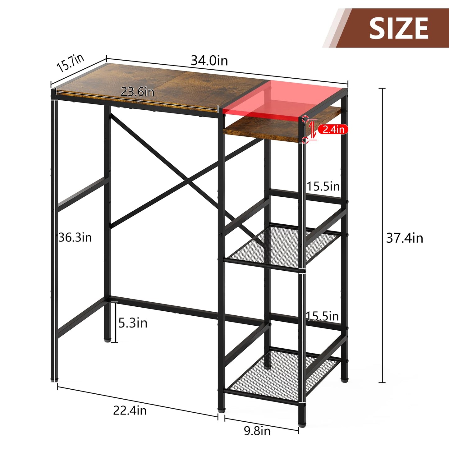 Yuyetuyo Mini Fridge Stand with Storage Shelves, Wine Cabinet, Microwave Stand, Coffee Bar, TV Stand, Bakers Rack, Beverage Refrigerator Table Adjustable for Dorm Apartment Kitchen Rustic Brown