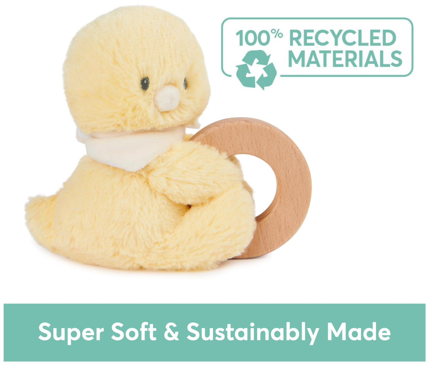 GUND Baby Sustainable Duckling Ring Rattle, Stuffed Animal Plush Made from 100% Recycled Plush Materials, Wooden Rattle for Babies and Newborns, Yellow, 10”