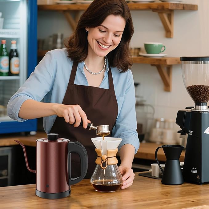 Gooseneck Electric Kettle 0.8L, 304 Stainless Steel (BPA-Free), 600W Fast Heating, Compact Copper Design with One-Touch Button & Auto Shut-Off, Perfect for Home, Office & Coffee/Tea Lovers