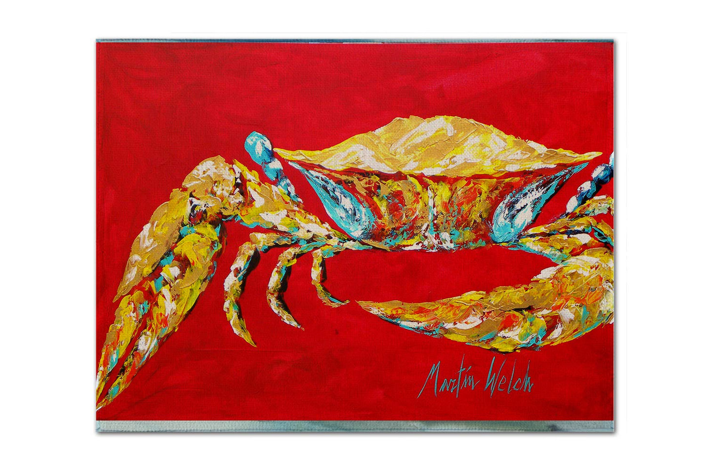 Caroline's Treasures MW1116PLMT Crab Blue on Red, Sr Fabric Placemat Washable Placemat Dinner Table Decor No Ironing Linen Look