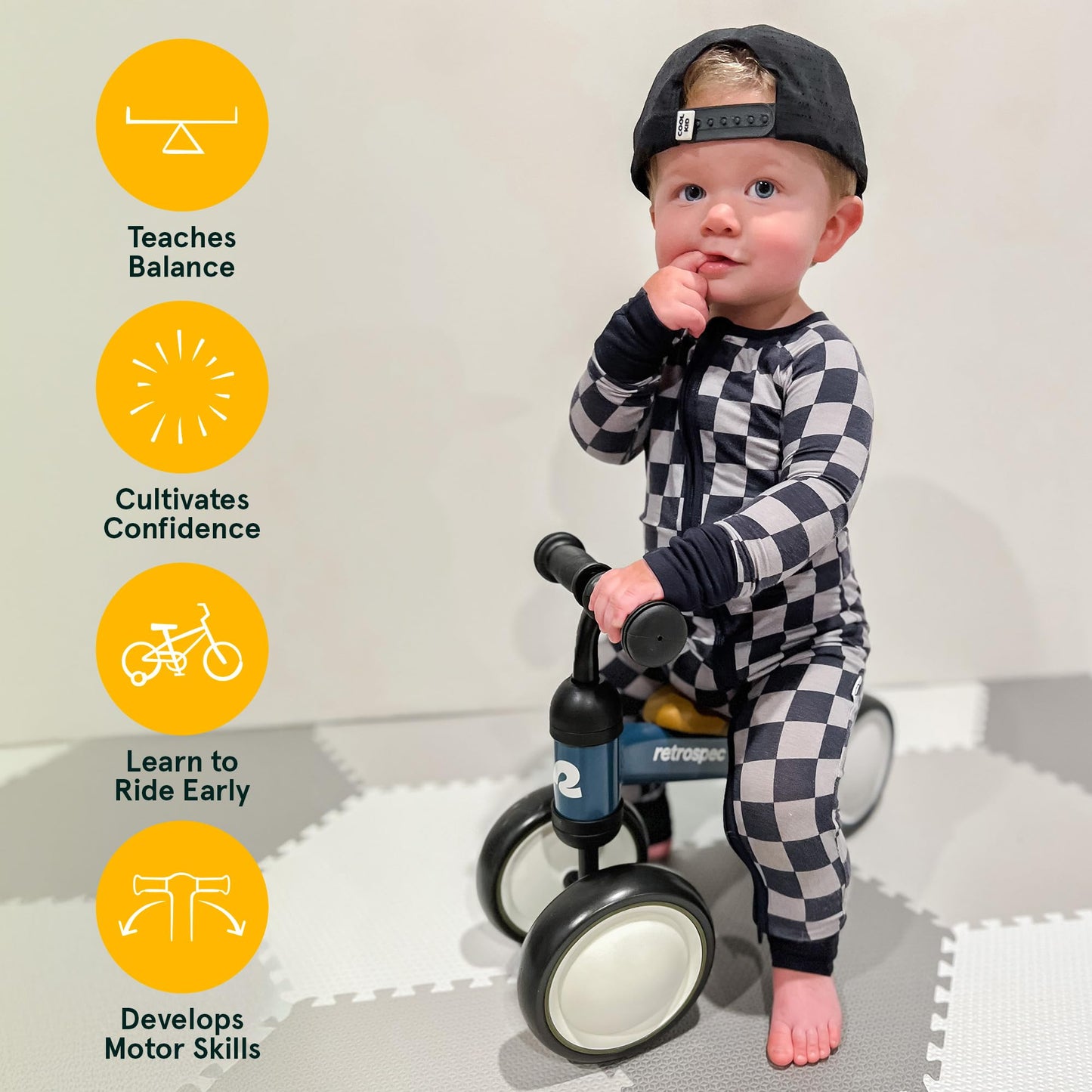 Retrospec Cricket Baby Balance Bike, 4-Wheel Ride-On Toy for Ages 12-24 Months – First Bike & Toddler Bike for 1 Year Old Boys & Girls, First Birthday Gift