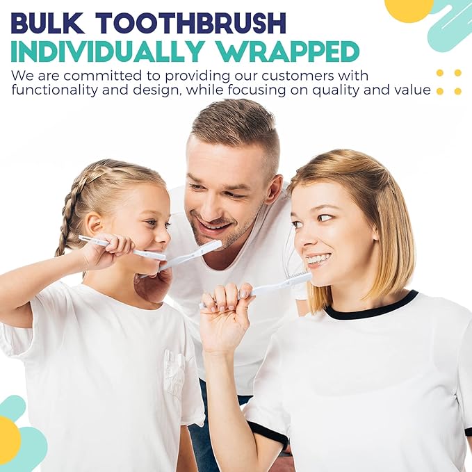CHENGU 200 Pack Individually Wrapped Disposable Toothbrush Bulk Single Use Toothbrush with Soft Bristle for Women Men Adult Hotels Guest Travel Donation(White)