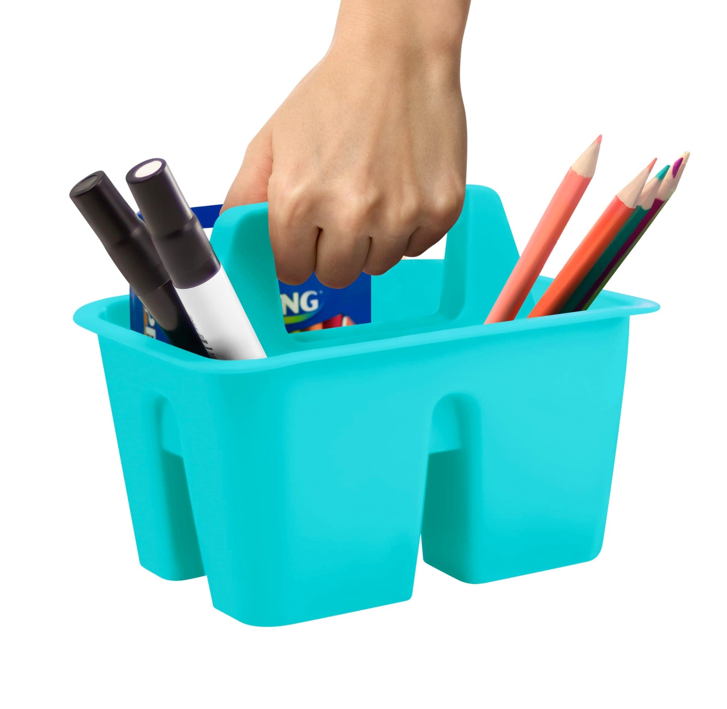 Storex Mini Classroom Caddy, Multipurpose Classroom Organizer with Handle, Teal, 12-Pack (01065U12C)