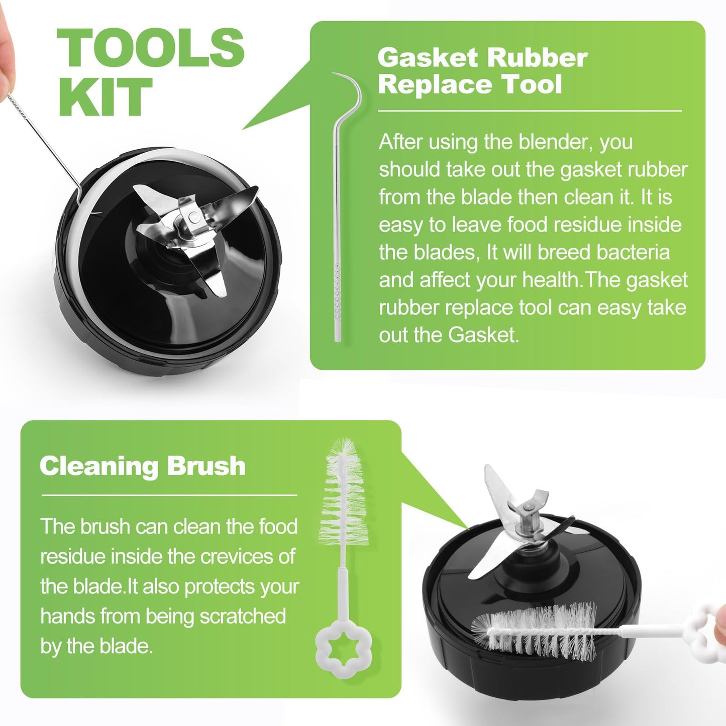 7 Fins Blender Blade Replacement Parts for Ninja Compatible with Ninja BN401 BN701 BN751 BN801 BL480-30 BL642-30 BL682 BL687 NN102 BL2012 Extractor Blade Assembly,with Hook, Brush, Rubber Gasket