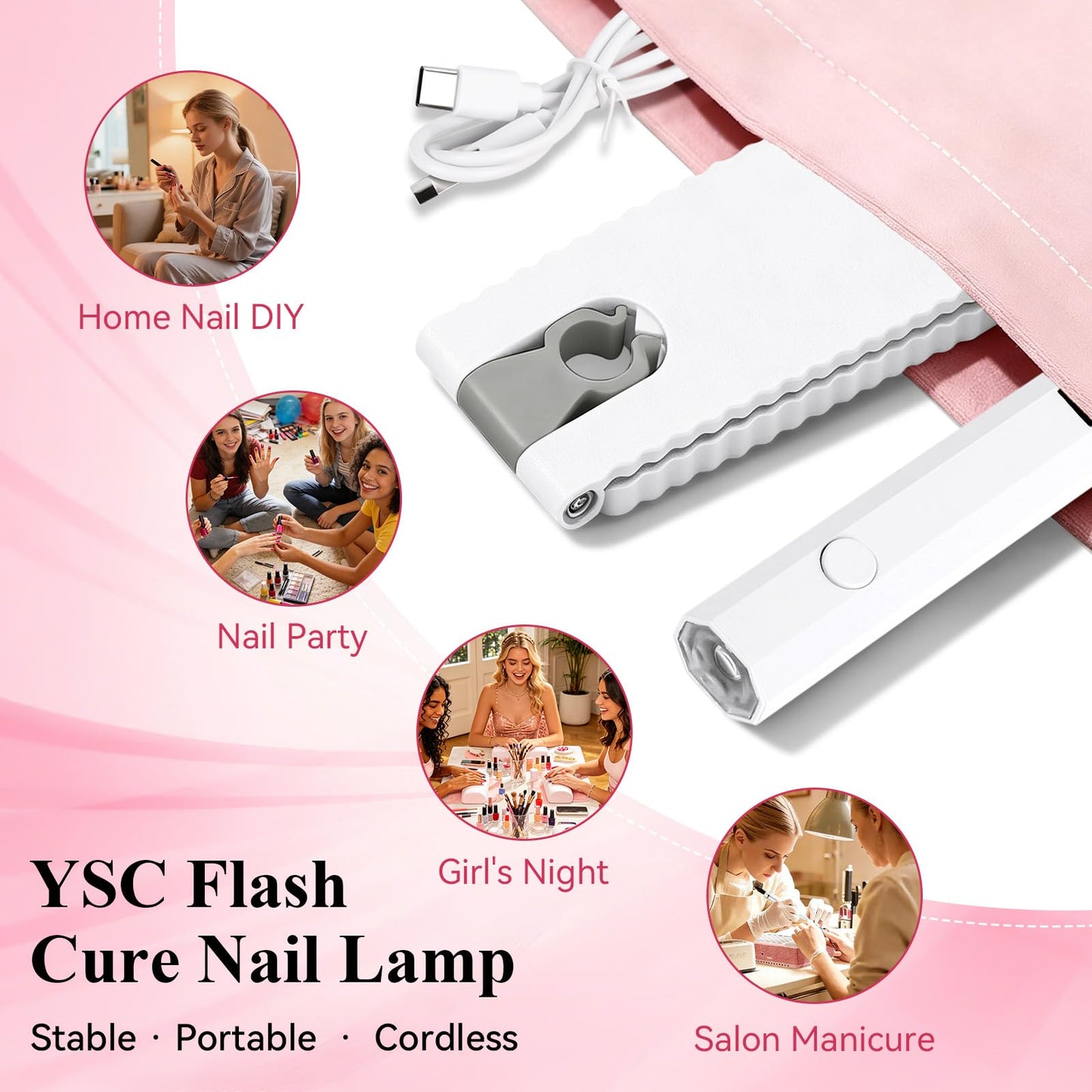 YSC Handheld UV Light for Gel Nails, Mini Portable Cordless UV Pen Light for Nails with Stands and LCD Display, Fast Flash Curing Nail Dryer for Home Salon & DIY Manicure