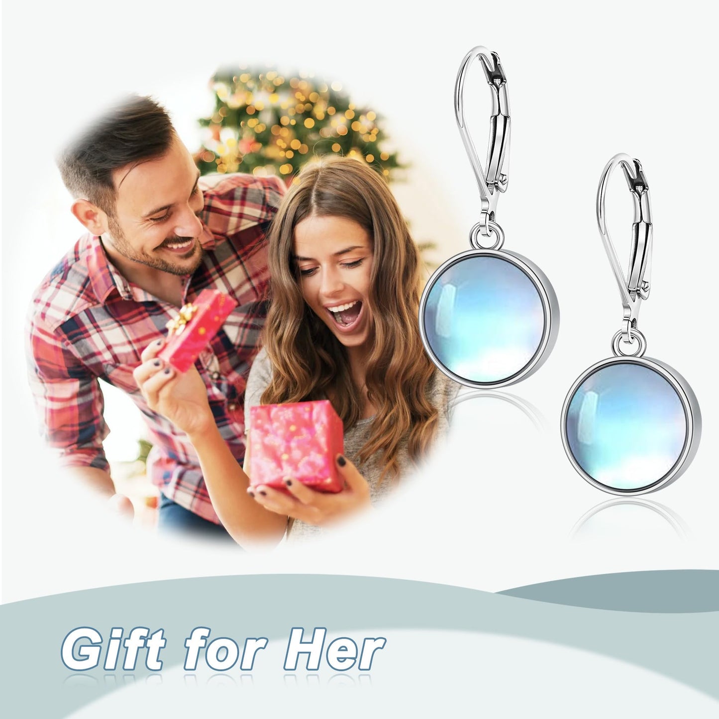 TALYKONG Moonstone Earrings for Women Circle Moonstone Dangle Drop Leverback Earrings for Women