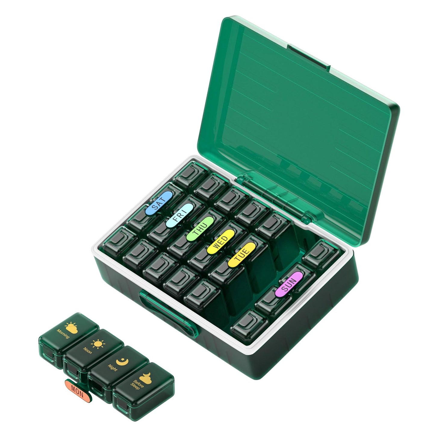 Weekly Pill Organizer 4 Times a Day, Large Compartments Pill Box 4X 7 Day, Medicine Organizer Pill Case for Pills/Vitamins/Fish Oils/Medication/Supplements (4x7 Dark Green)