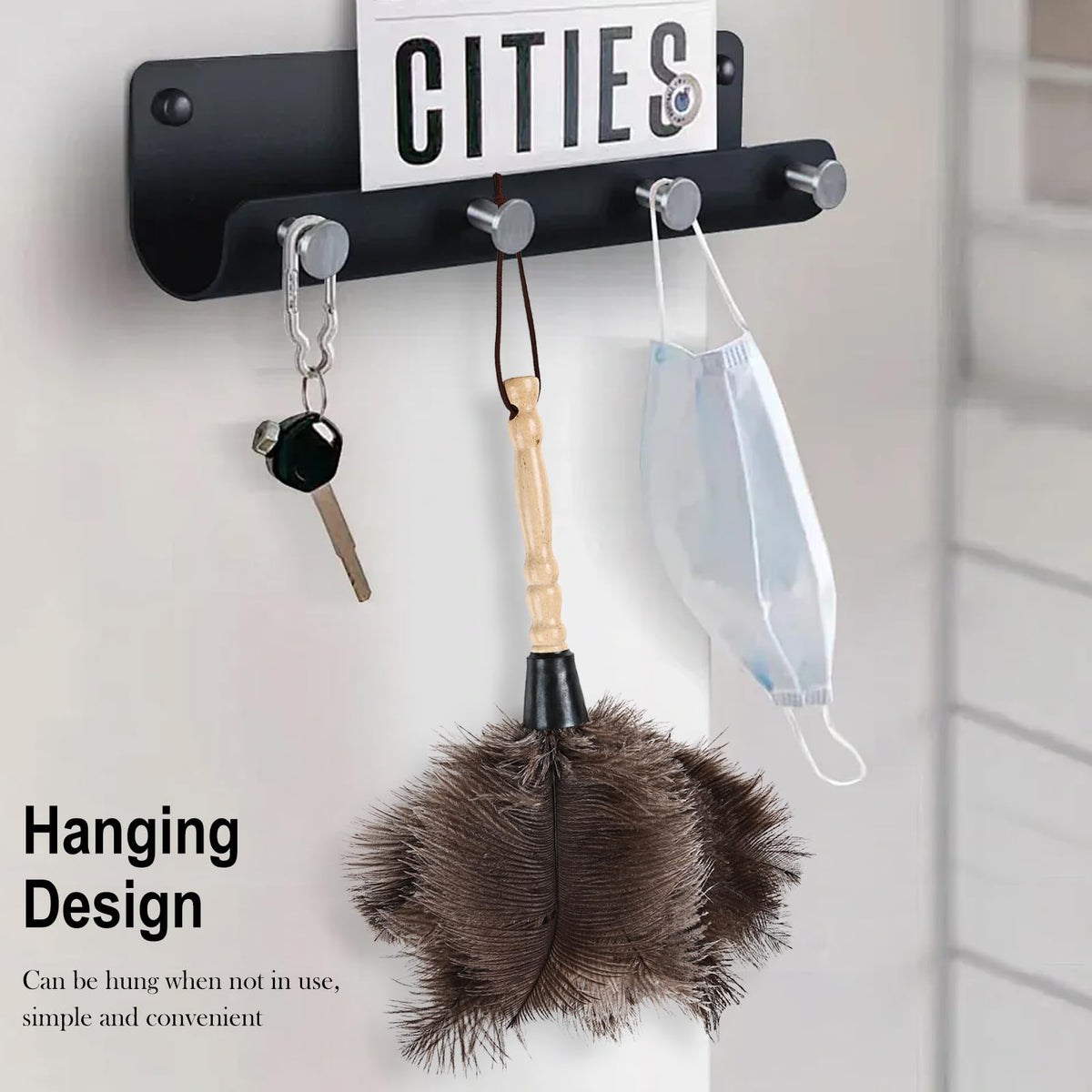 Ostrich Feather Duster 14" Natural Handheld Reusable Feathers Dusters with Wooden Handle for Cleaning Supplies Home Car Office