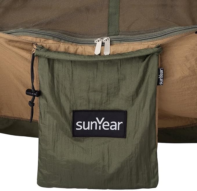 Sunyear Camping Hammock, Portable Single & Double Hammock with Net, 2 Person Hammock Tent with 2 * 10ft Straps, Best for Outdoor Hiking Survival Travel