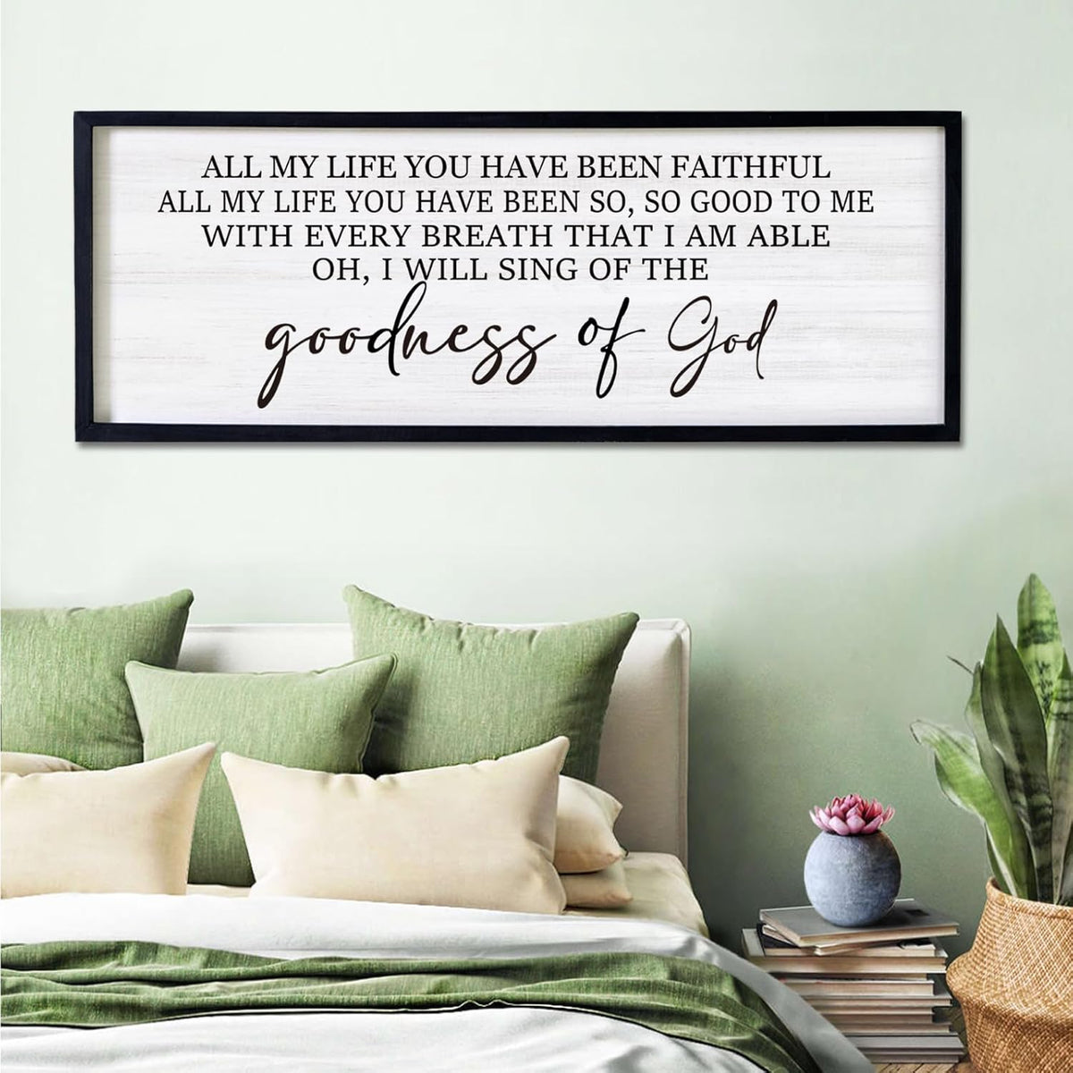 Goodness of God Framed Wall Art, 40''×15'' Positive Religious Black Bible Verse for Christian God Jesus Christ Prayer, Vintage Rustic Long Holy Catholic Scripture Decor