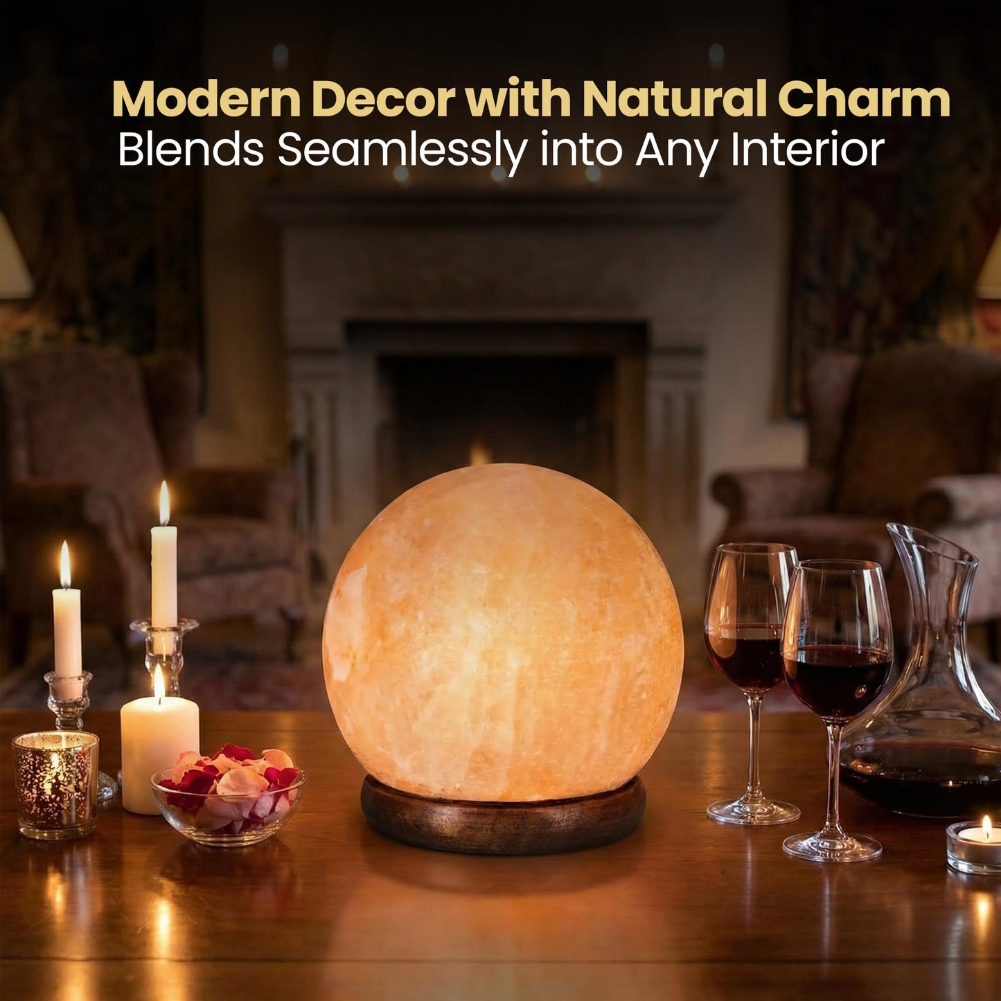 SAF Naturals Himalayan Natural Salt Lamp, Globe Shape, 6 Inch Diameter, with Dimmer Cable