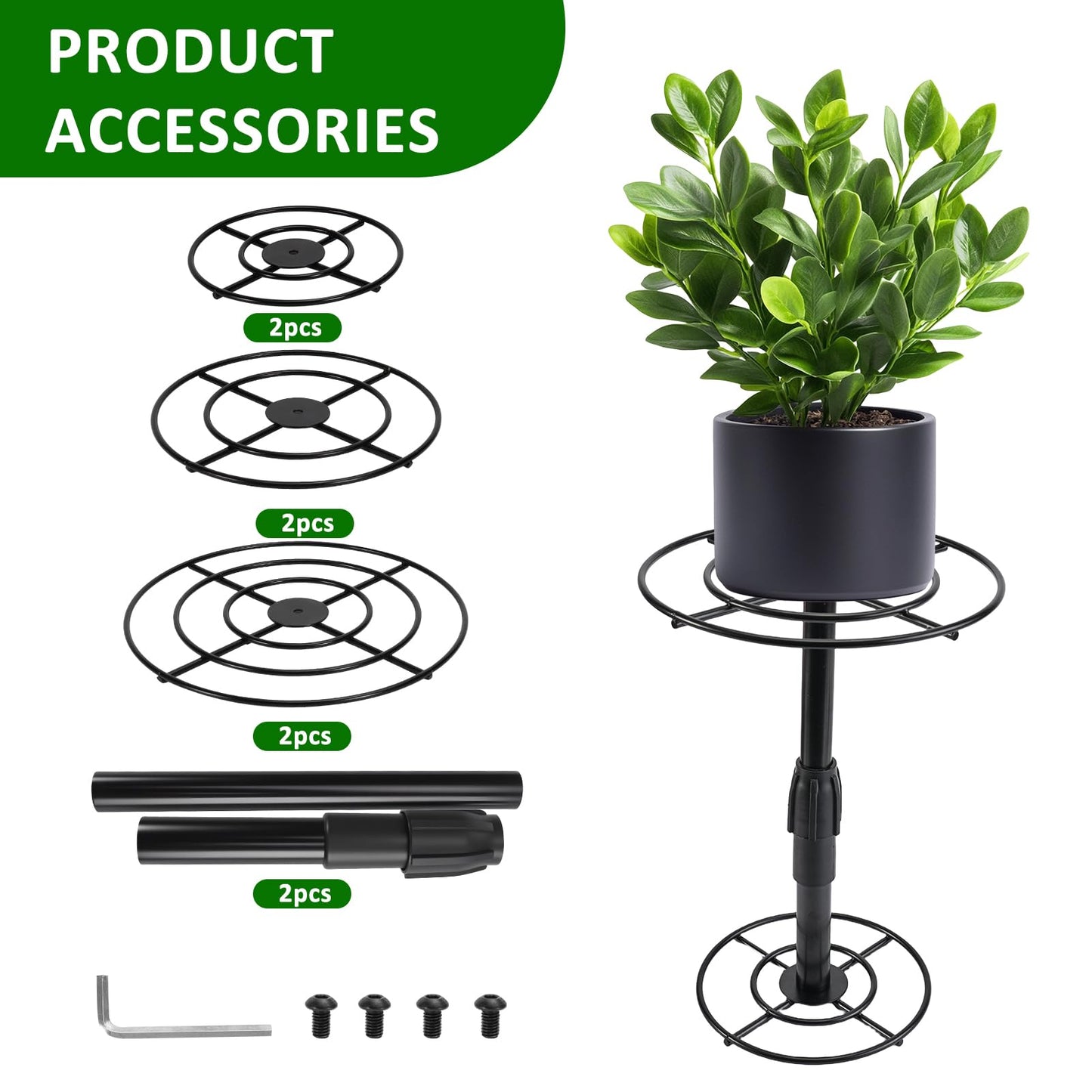 VICAMB 2 Pack Adjustable 6-10.5in Plant Risers for Inside Pots,Metal Planter Lift Inserts Fillers Risers for Tall Square Round Taper Large Pots(5.9" 7.87" 9.84" Base or Top)