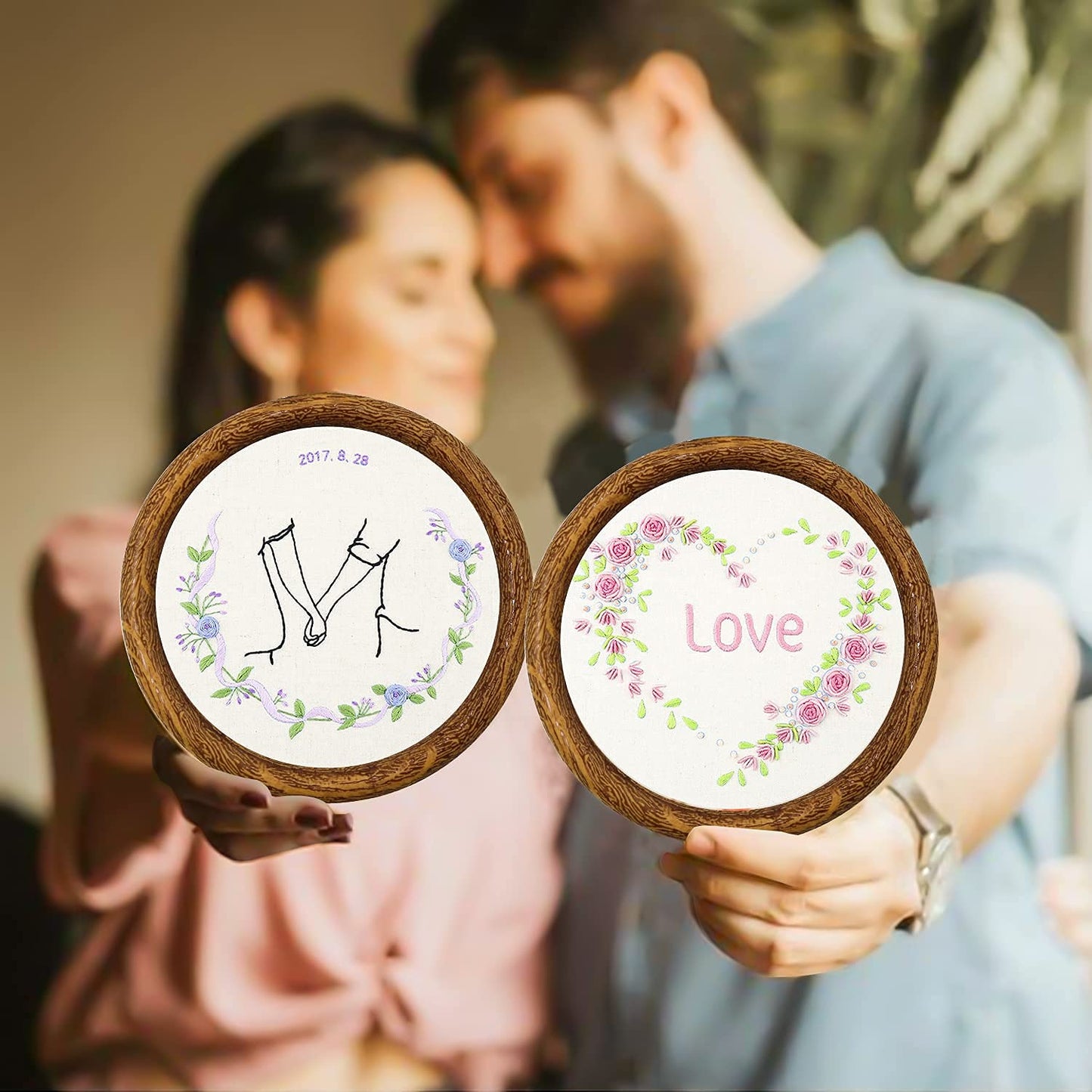 guofa 8'' Round Embroidery Hoops – 5PCS 20CM Imitated Wood Cross Stitch Hoop Frames for Needlepoint, Decorative Embroidery Hoop Display for Crafts