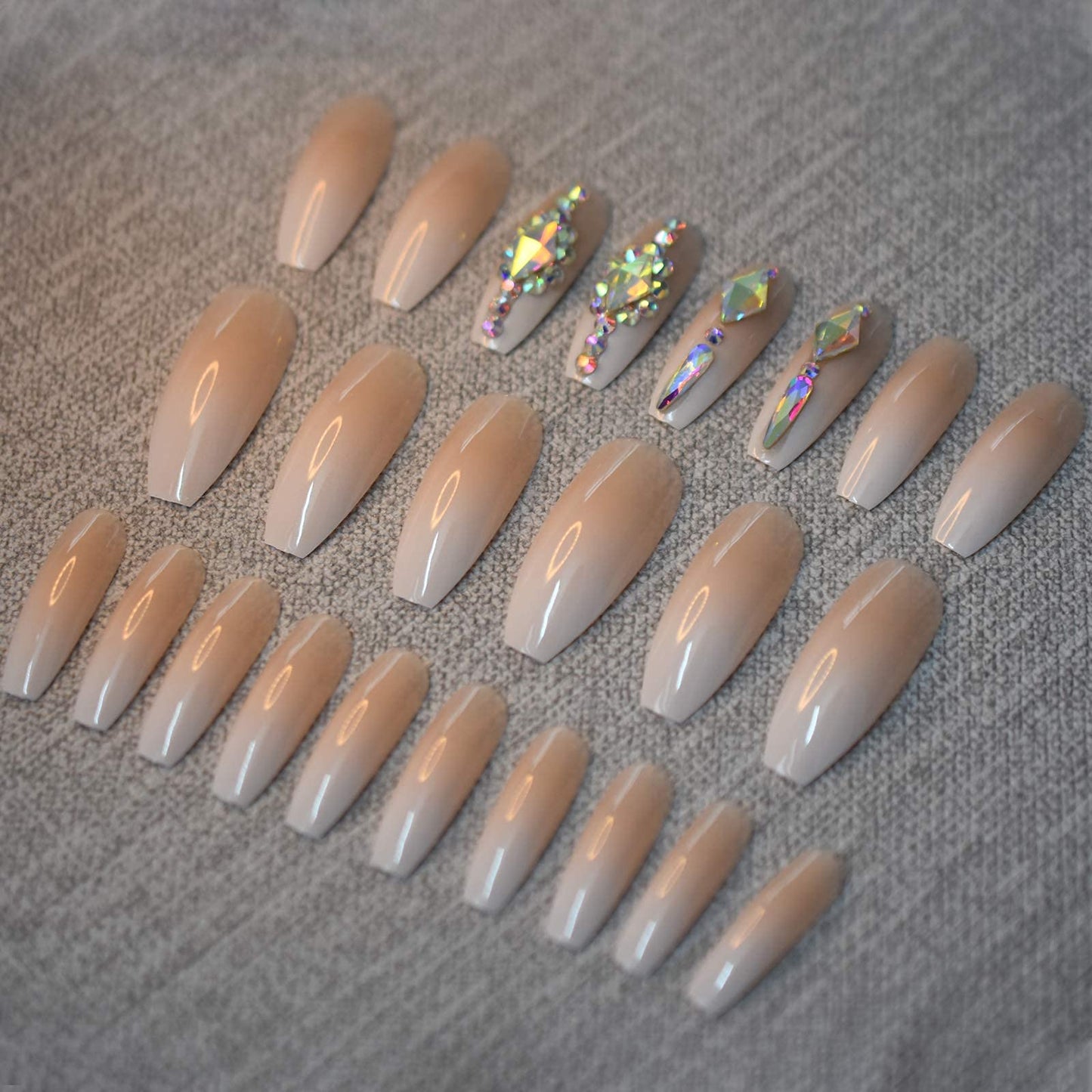iMABC 3D Nails Ballerina Luxury Pink Gradient Press On Nails Full Cover Ombre Coffin French Stick on Nails Kit Bling Acrylic Tips