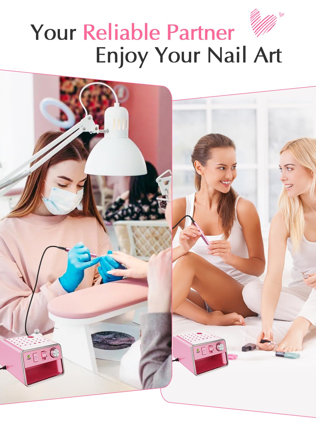 Subay Nail Drill Machine Electric File, Portable for Acrylic Gel Dip Powder Nails, Nail Drill Kit for Manicure Pedicure, Nail Set with Everything, Purple Pink