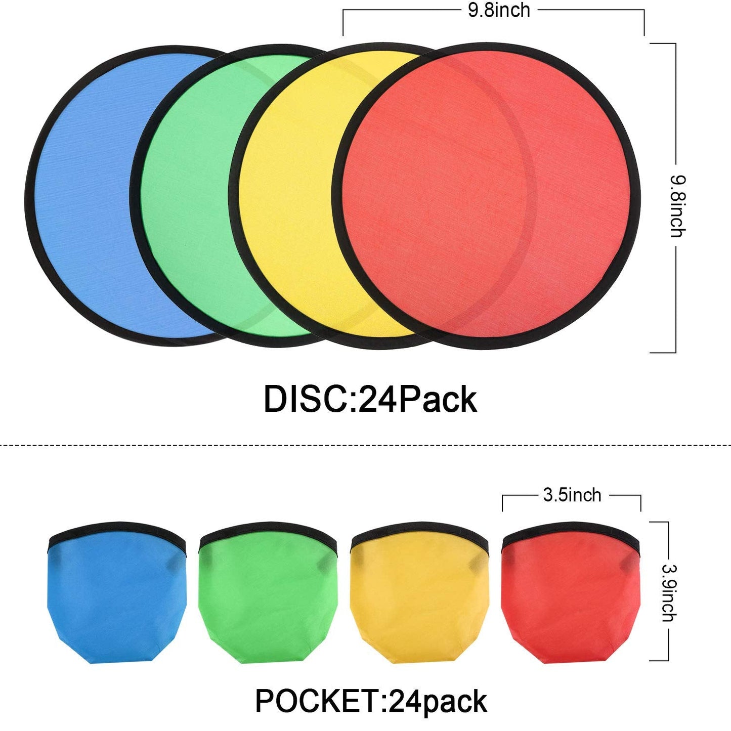 Norme 24 Pieces Folding Pocket Toy Set Foldable Flying Disc with Bag Fun Birthday Party Favors Summer Outdoor Activity Game, 4 Colors