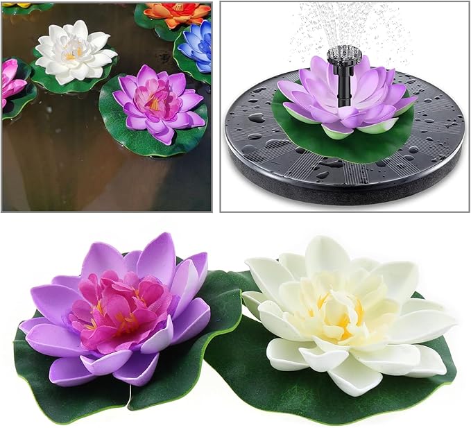 LUORNG 2PCS 10CM/3.94Inch Birdbath Fountain Accessory Lotus Leaf Flower Floating Spray Garden Supply Lotus Decoration Faux Artificial Lotus Flower for Garden Pond and Swimming Pool Decoration