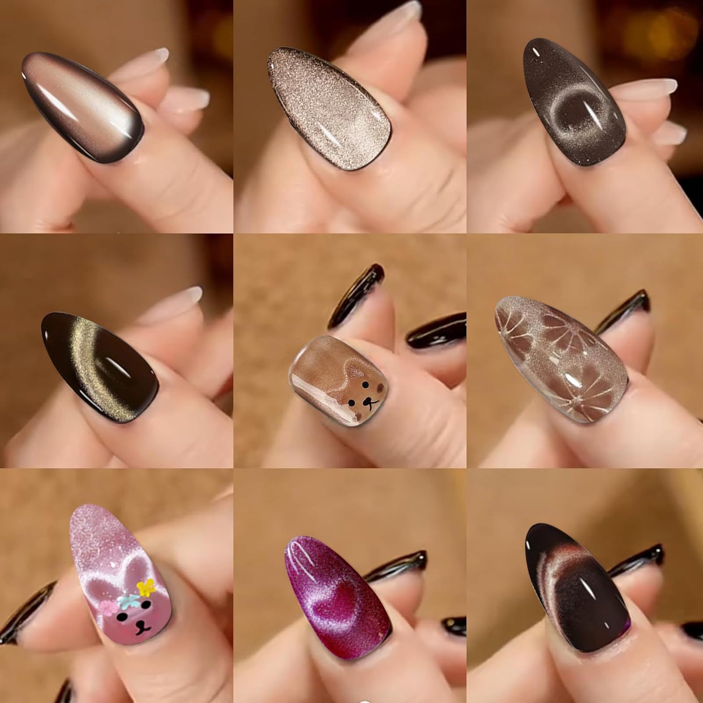 TORTOISE Cat Eye Magnet Set for Nails, Heart Shaped Cateye Magnets for Nail Art & Gel Polish Professional Nail Polish Magnet Tool (5PCS)