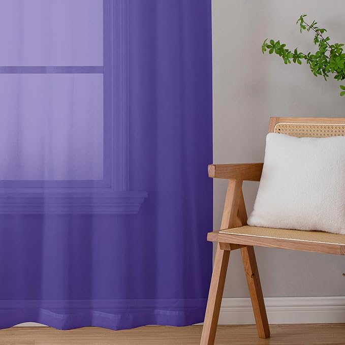 Chyhomenyc Purple Sheer Curtains 72 Inch Length 2 Panels, Light Filtering Soft Airy Rod Pocket Voile Window Curtain Drapes for French Door Bedroom Living Room, Each 42Wx72L Inches