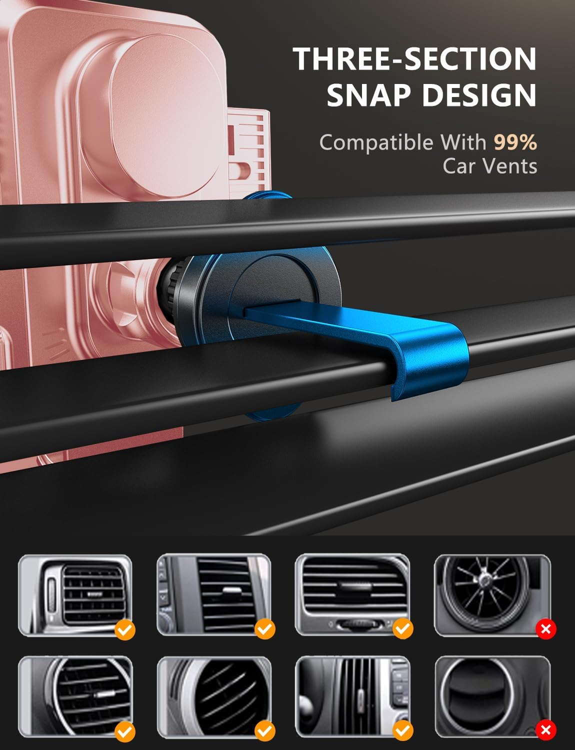 Wireless Car Charger, Phone Holders for Your Car, 15W Auto Clamping Phone Mount Car Accessories for iPhone 16 15 14 13 12 Mini Pro Max 11, Samsung Galaxy S24 Ultra S23 S22+ Note 20, etc-Pink
