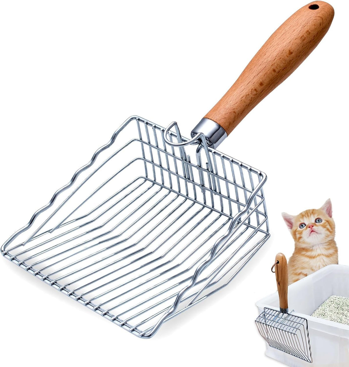 PIPIMOO Metal Sifting Cat Litter Scoop,Wood Handle(Only Scoop)