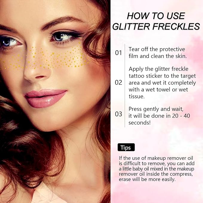 Glitter Freckles Gold & Silver Sparkle Freckles Face Tattoo Fake Glitter Freckle Temporary Patches for Women Party Makeup 8 Pcs