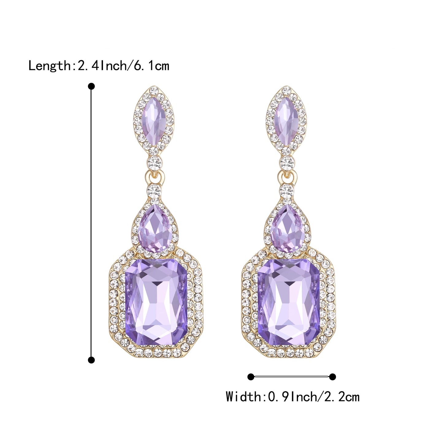 BriLove Wedding Bridal Dangle Jewelrys for Women Emerald Cut Crystal Infinity Figure 8 Chandelier Earring Light Purple Gold-Tone