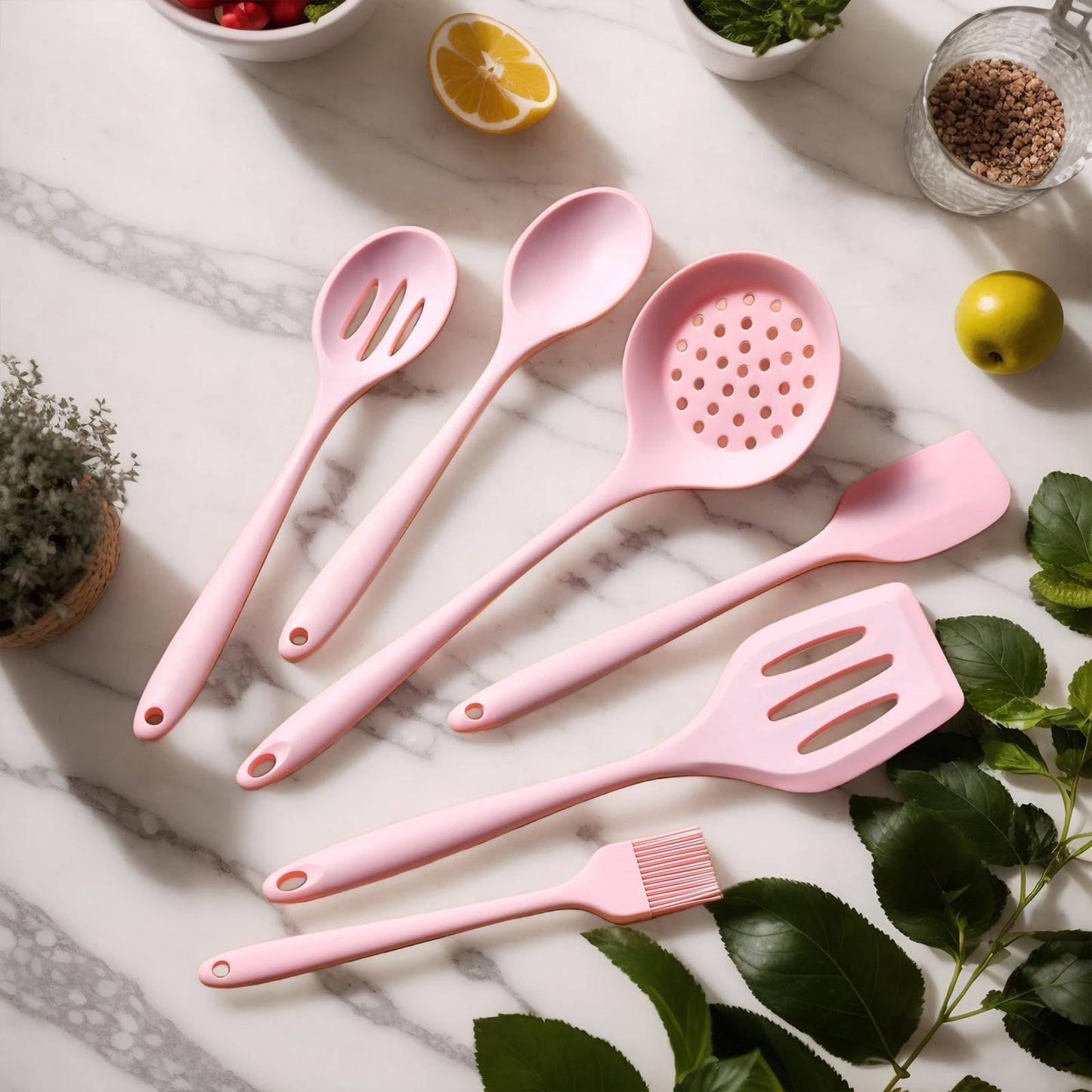 Silicone Kitchen Utensils Set - 15 Pieces Non Toxic Silicone Utensils Set For Cooking,428°F Heat Resistant Food Grade Kitchen Tools,Dishwasher Safe (Pink, 15 Piece Set)