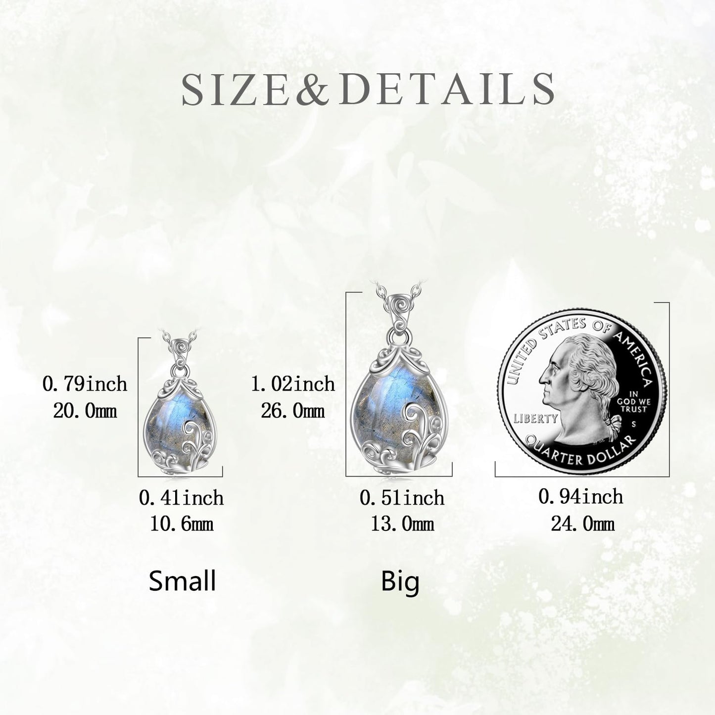 POPLYKE Sterling Silver Labradorite Filigree Teardrop Pendant Necklace Gemstone Crystal Jewelry for Women