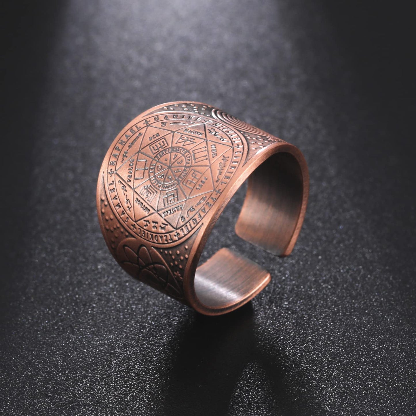 Amaxer Seven Archangels Ring for Men Copper The Seal Of Solomon Tetragrammaton Archangels Protection Ring Statement Band for Men Women (20mm-dark pink)