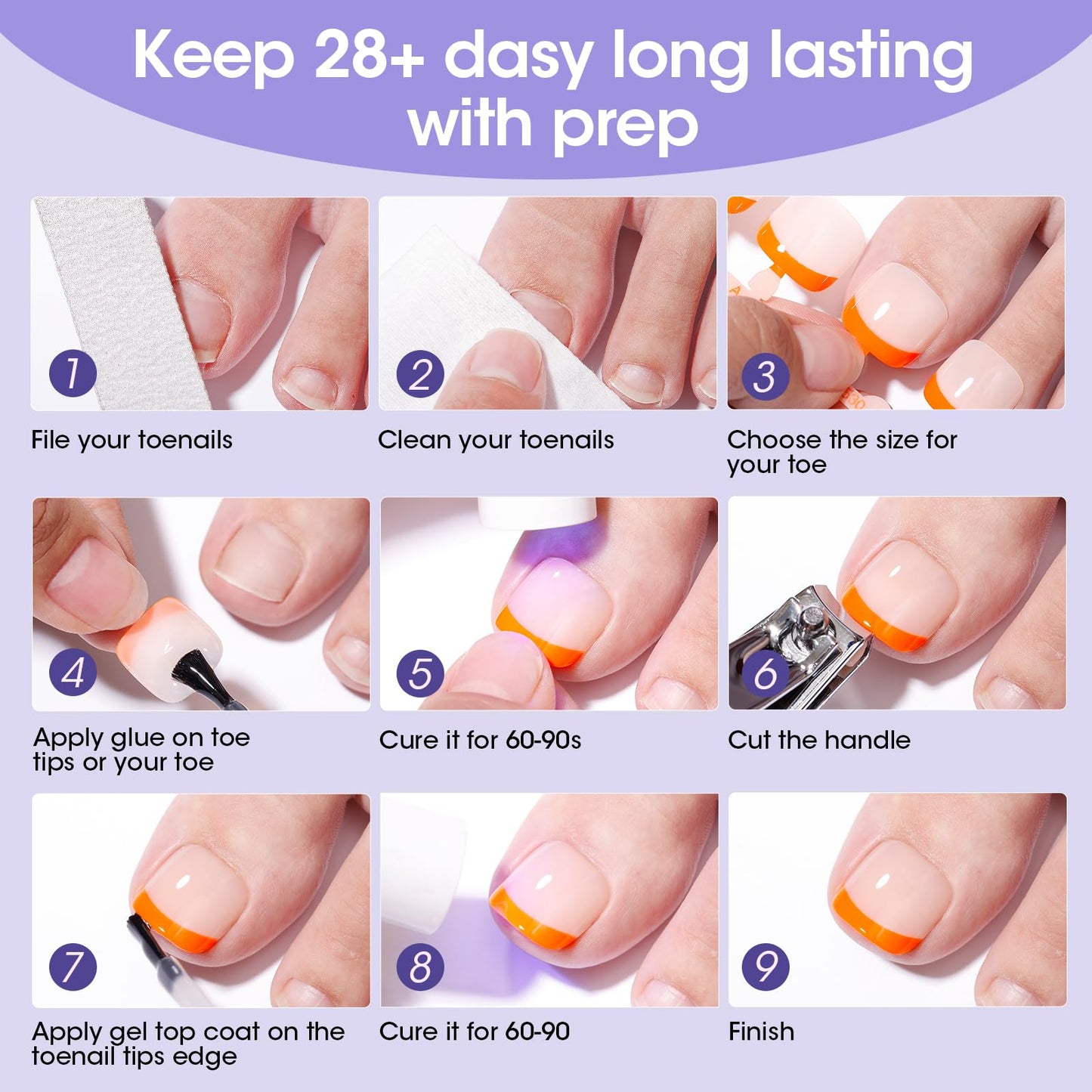 French Tip Toe Nail Tips Press on, Gellen Toe Nail Press ons Short Brighter Pastel, Chip-free Soft Gel Toe Nail Tips Full Cover Pre-designed for Fast Pedicure, 15 Sizes 150pcs Summer Fake Toenails