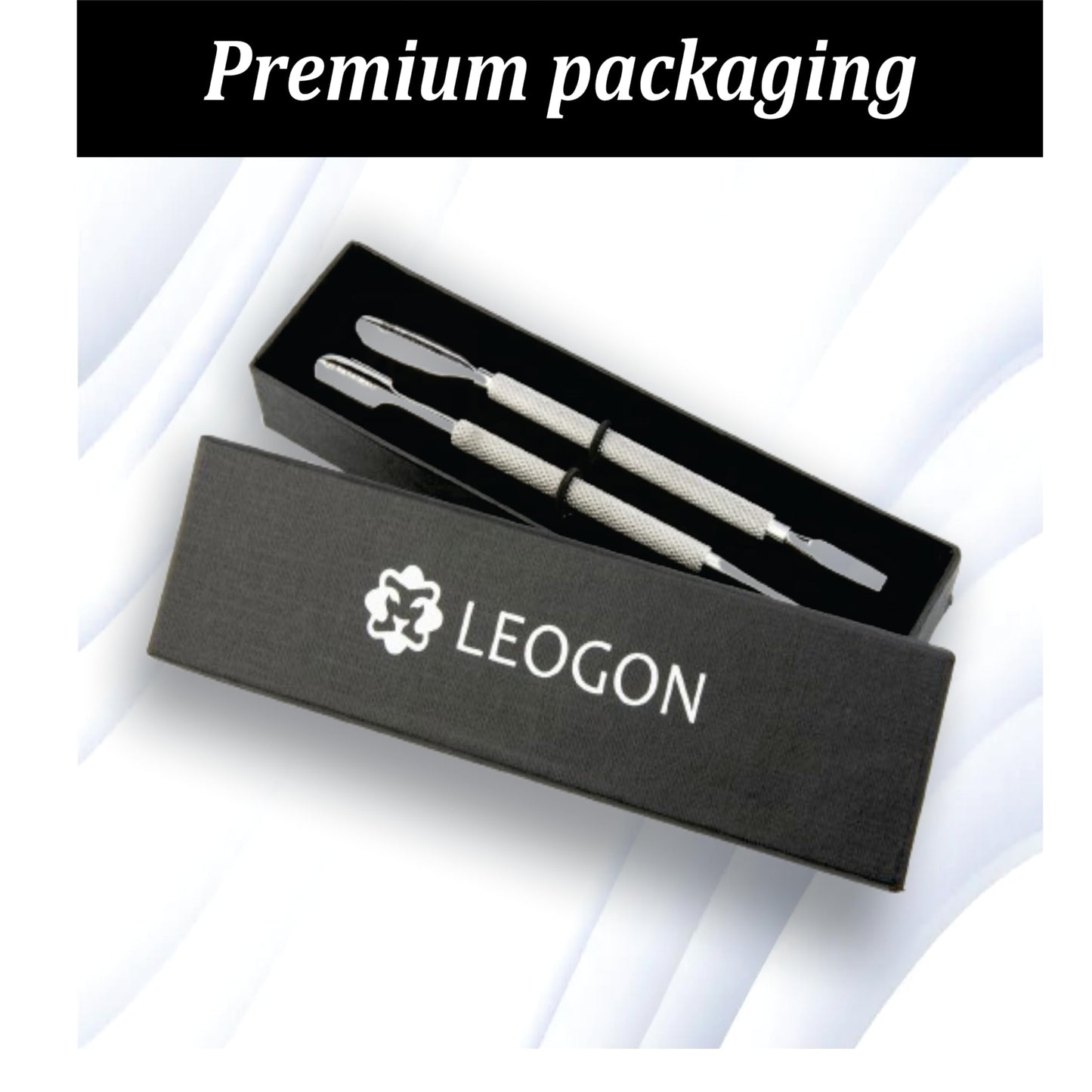 LEOGON Premium 2-Piece Nail Cleaning Tool Kit | Stainless Steel Dual-Ended Manicure Tools for Cuticle Cleaning & Nail Care | Professional Set with Elegant Storage Gift Box