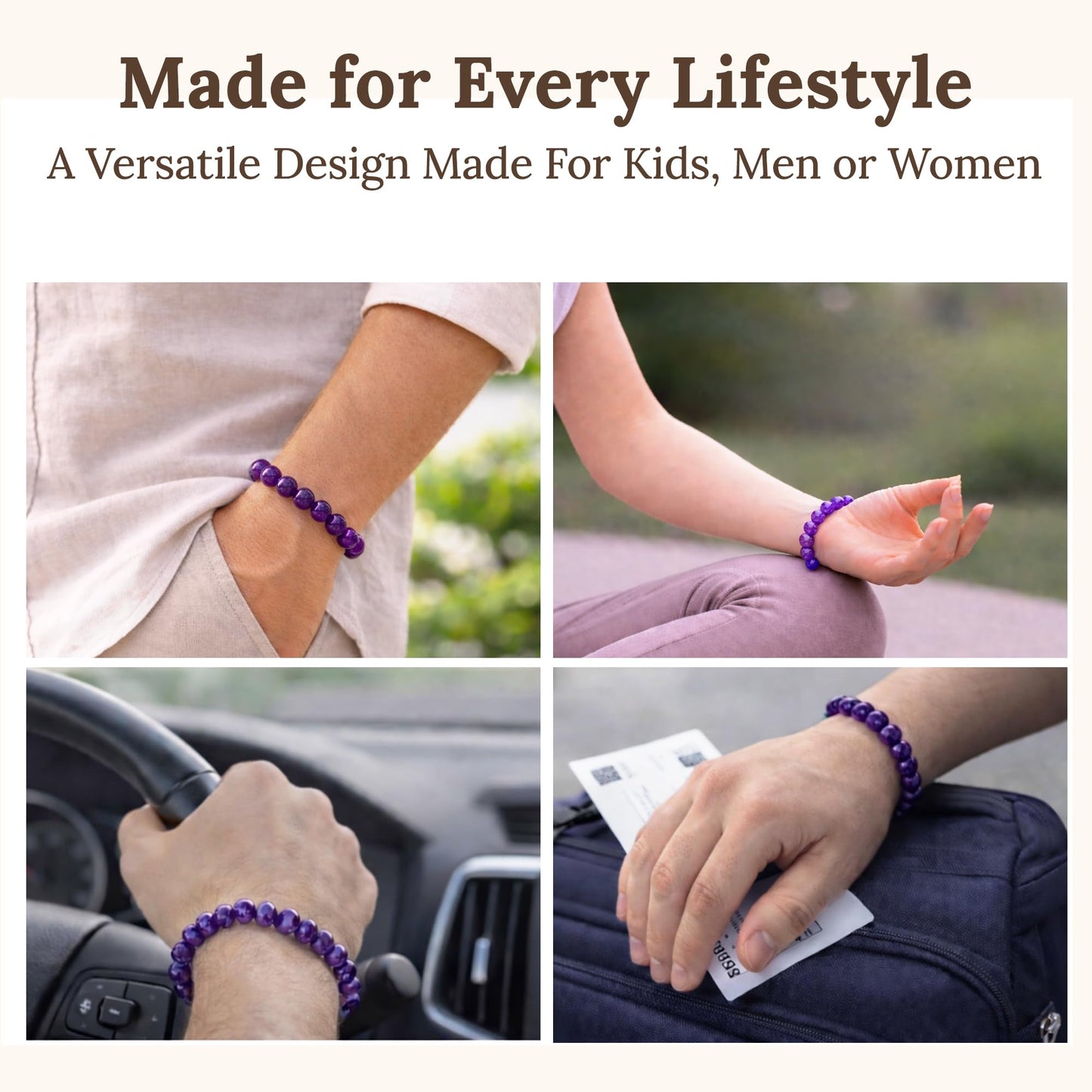 Elm City Direct 8mm Natural Stone Beaded Bracelet – Unisex Crystal Stretch Bracelets for Men & Women, Chakra & Healing Jewelry, Gift-Ready Beaded Bracelets (Amethyst, 8mm)