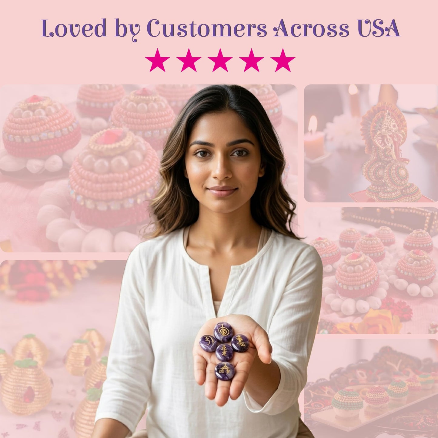 LoveNspire Crystal Reiki Stones with Engraved Symbols Healing Crystals Gemstone Amethyst 7 Chakra Tumbled Polished Palm Pocket Worry Stones - Chakra Balancing Kit for Meditation Yoga