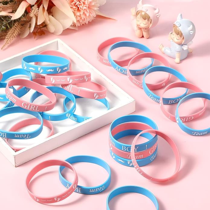 60 Pcs Gender Reveal Bracelets | Team Boy & Team Girl Silicone Wristbands for Gender Reveal Party Supplies & Decorations