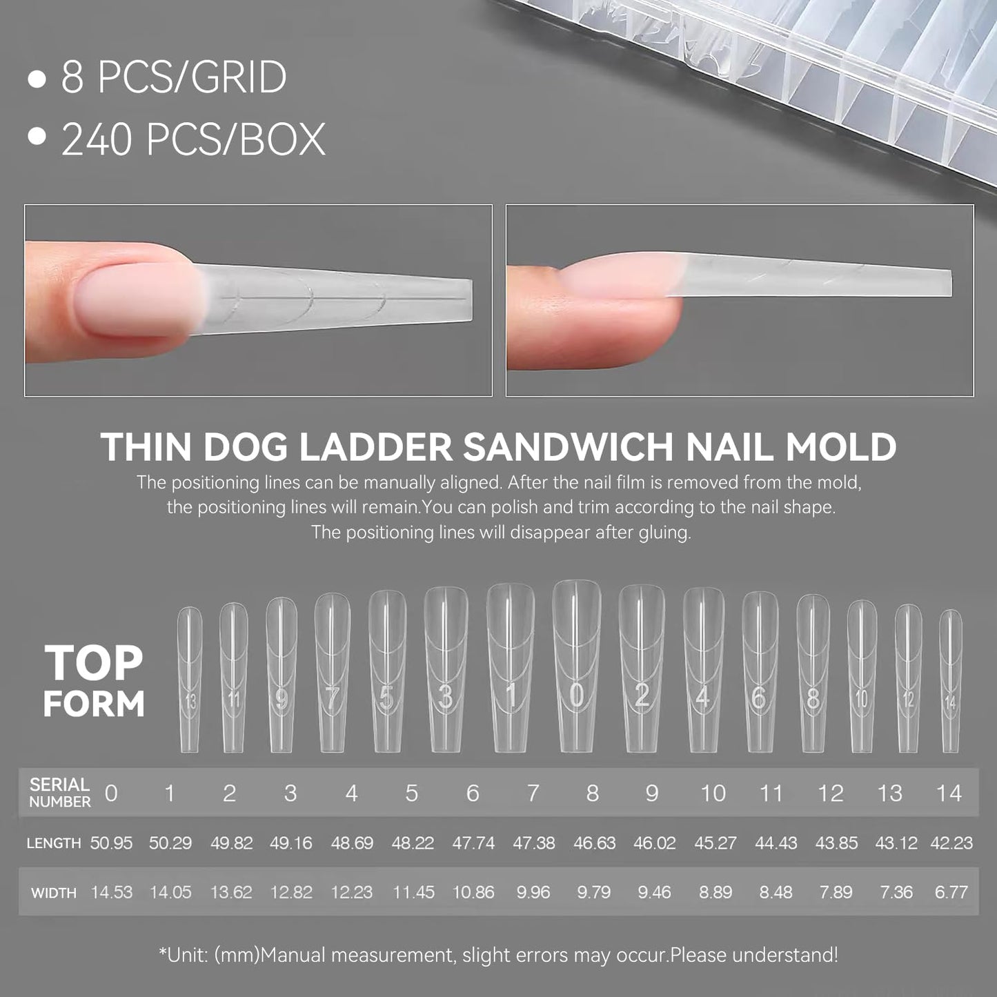 YOKEFELLOW Original Sandwich Nails Dual Forms - 240Pcs Long Coffin Nail Mold for Quick Nails Extension, No Paper Forms Needed, 15 Sizes Plastic Form, Salon Nail Art Tools