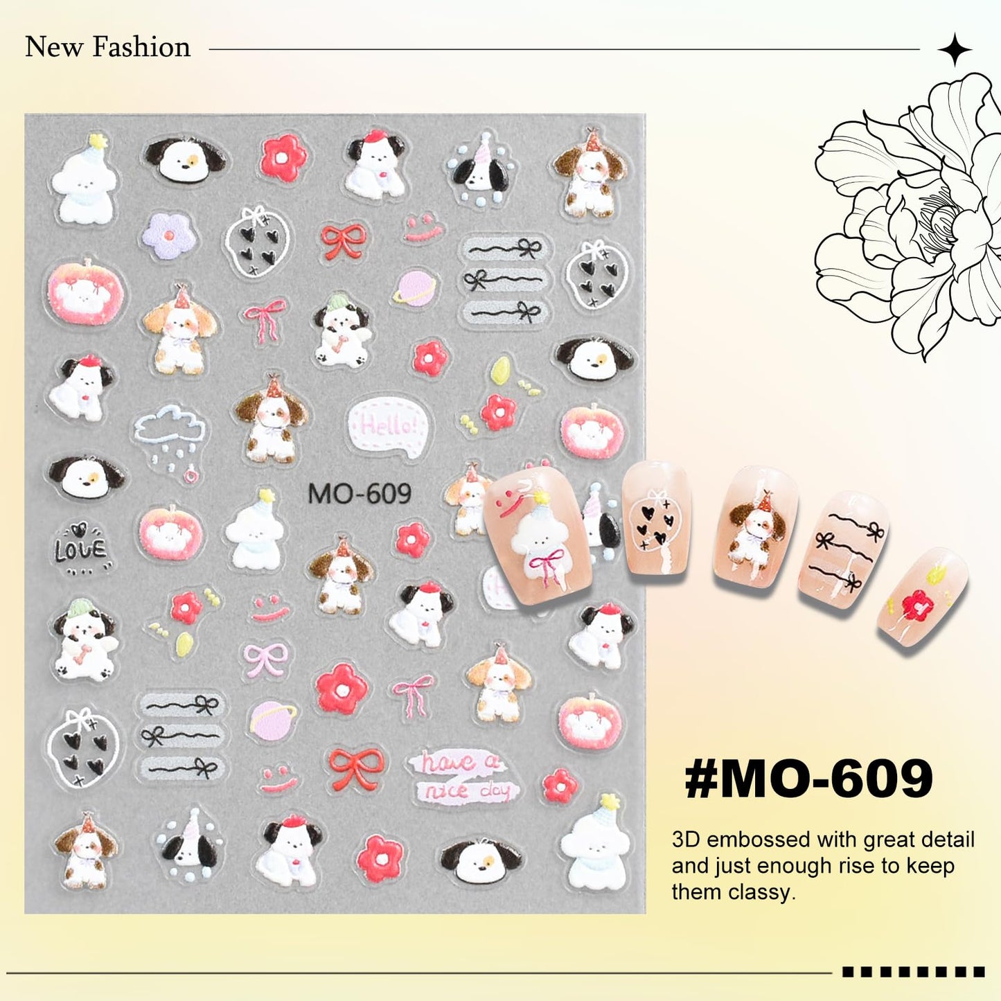 6 Sheets Cute Cat Dog Nail Stickers for Nail Art Adorable Kitty Bow Designs 3D Embossed Self Adhesive Nail Decals for Women DIY Manicure Decoration YX1234