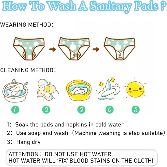 PHOGARY 7 Packs Reusable Menstrual Pads with Wings, Breathable Mesh Surface Cloth Sanitary Pads for Heavy Flow with Wet Bag, Washable Overnight Cloth Panty Liners for Women
