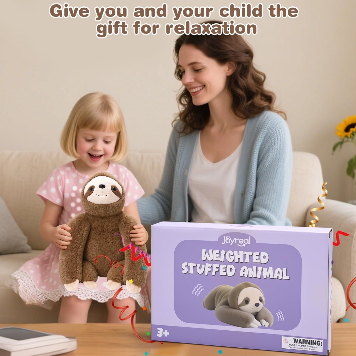 Joyreal Sloth Sensory Weighted Vibrating Pillow, Pressure Activated for Kids Adults, Plush Minky Soft Size: 11 by 21 inches Pillow Animal for Focus & Balance for Gift Birthday Autistic (Beige)