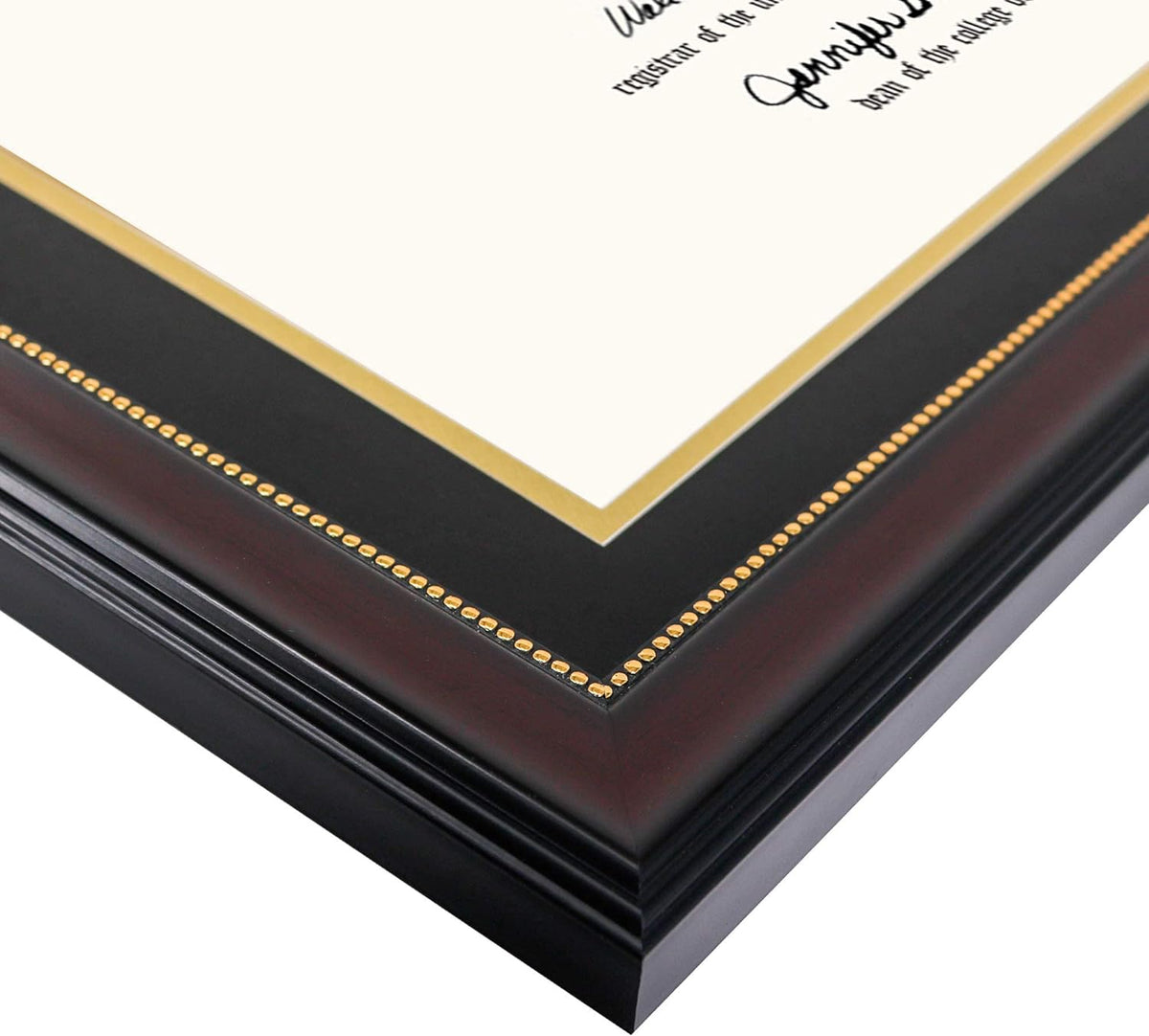 GraduationMall 8.5x11 Diploma Frame with Black over Gold Mat or Display 11x14 Document without Mat, UV Protection Acrylic, Mahogany with Gold Beads, Set of 3