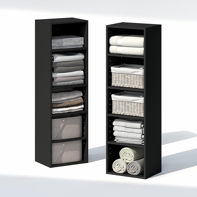 Furinno PASIR 10-Tier Closet Organizers and Storage, Open Shelf, Storage Organizer, 12-Inch Width, for Closet, Bedroom, Blackwood