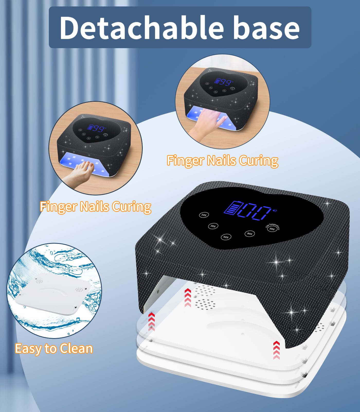 UV Light for Nails, Cordless UV Nail Lamp 72W, Rechargeable Black Diamond LED Dryer with 5 Timer Setting, Touch Control & Auto Sensor, Fast Light Curing Lamp for Salon & Home