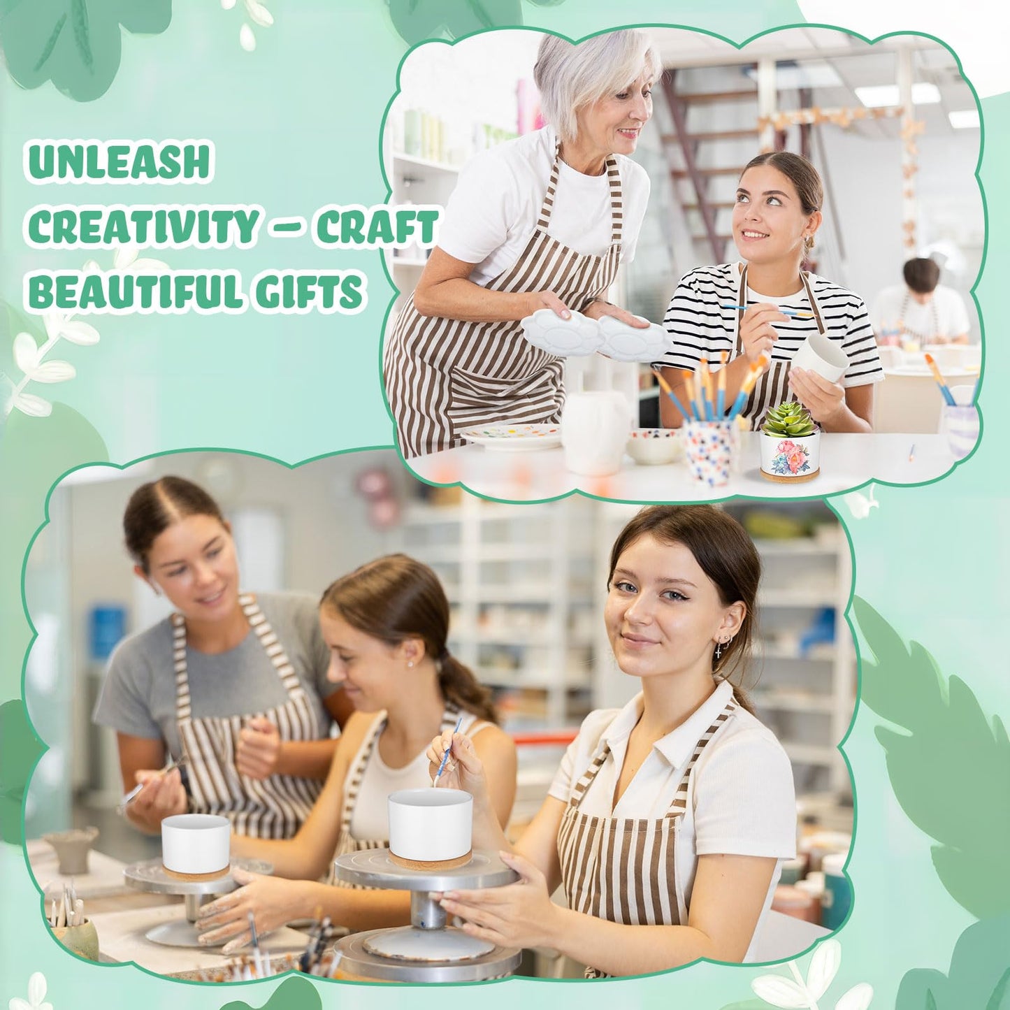 SiliFine 12 Sets DIY Ceramic Succulent Pots Painted Ceramic Flower Pots with Drainage Holes, Paints, Brushes, Palettes, Trays for DIY Event Adults Craft Birthday Gifts
